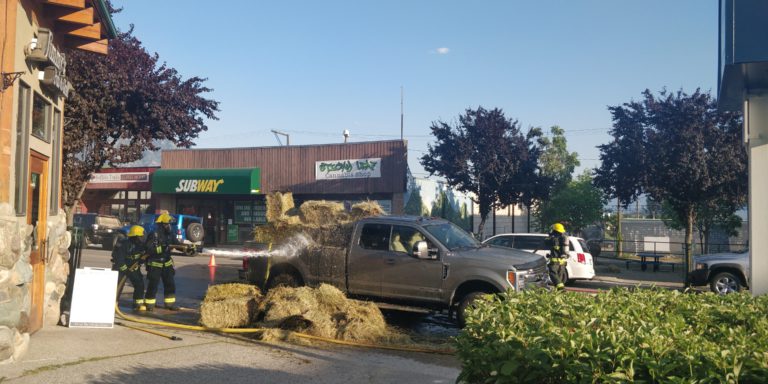 Parked truck’s hay load catches fire in Creston
