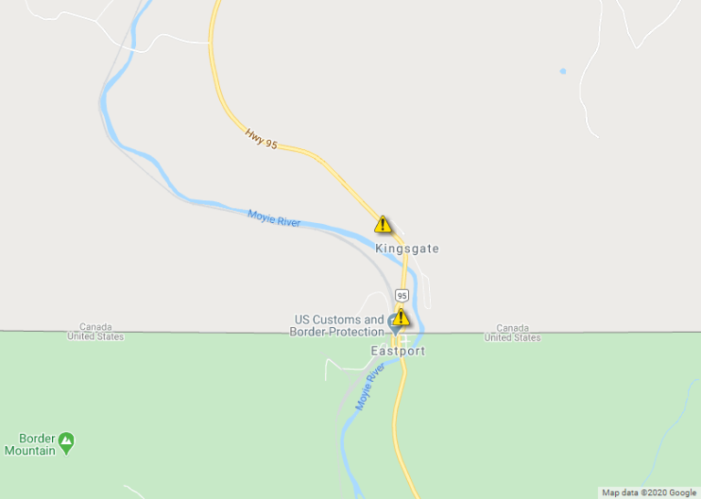 Highway 95 near Kingsgate Border Crossing down to a single lane