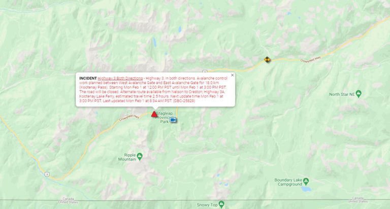 Kootenay Pass closed for avalanche control work